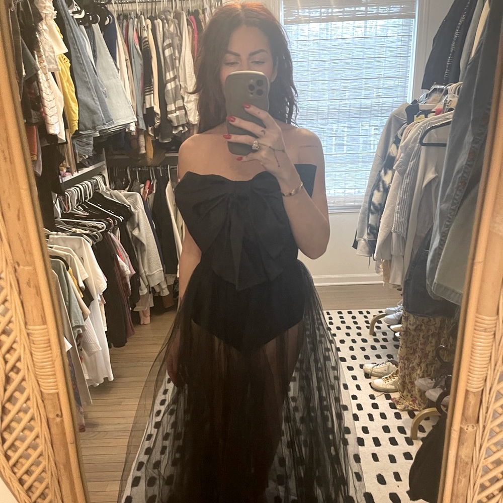 Anthro NWT Black bodysuit tulle dress with bow Size: XS Purchased for $220